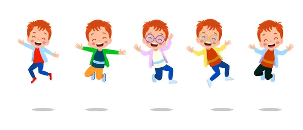 Zıplayan Çocuklar Mutlu Komik Çocuklar Oynarken Farklı Eylem Atlama Eğitim — Stok Vektör