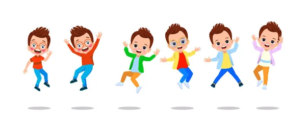 Прыгающие Дети Счастливые Веселые Дети Играющие Прыгающие Разных Действиях Представляют — стоковый вектор