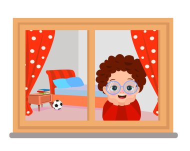 küçük çocuk pencereden dışarı bakıyor