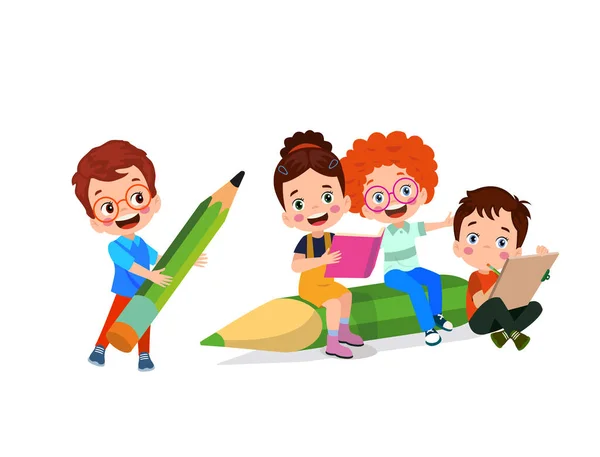 Coleção Desenhos Animados Crianças Felizes Crianças Multiculturais Diferentes Posições Isoladas — Vetor de Stock