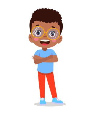 Mutlu çocuk çizgi film koleksiyonu. Farklı pozisyonlardaki çok kültürlü çocuklar beyaz arka planda izole edilmiş.