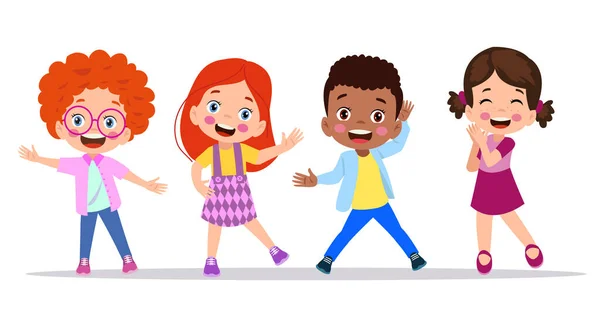 快乐的孩子卡通系列 因白人背景而被隔离在不同位置的多文化儿童 — 图库矢量图片
