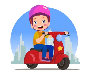 cartoon delivery boy riding a scooter