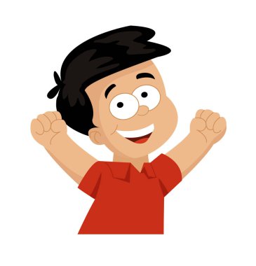 Çocuk kollarını açıp başparmağını kaldırıyor.