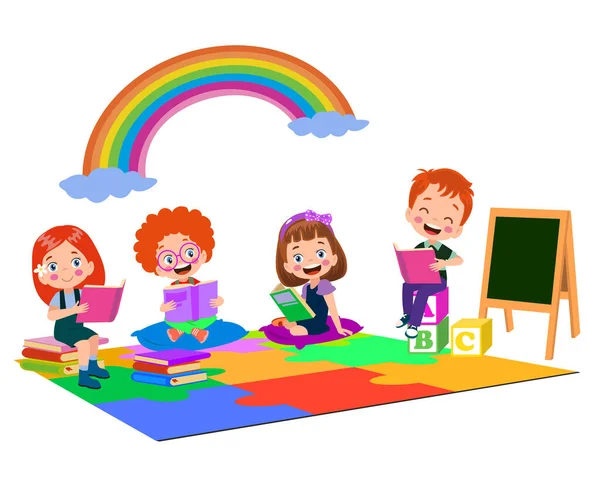 Vector Illustration Kids Playing Clasroom — Stock Vector