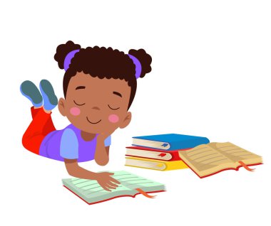 Güzel, mutlu çocuk kitap okuyor.