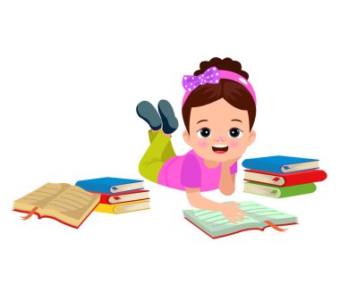 Güzel, mutlu çocuk kitap okuyor.