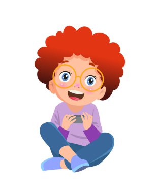 Çocuk bacak bacak üstüne atmış telefonla oynuyor.