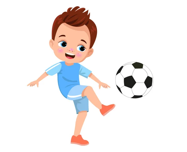 Маленький Милый Ребенок Играет Футбол — стоковый вектор