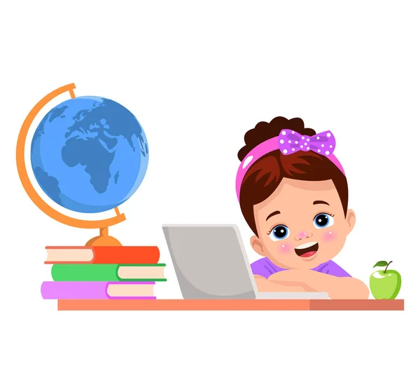 Cute Little Kid Use Computer Study Internet — Stockvektor