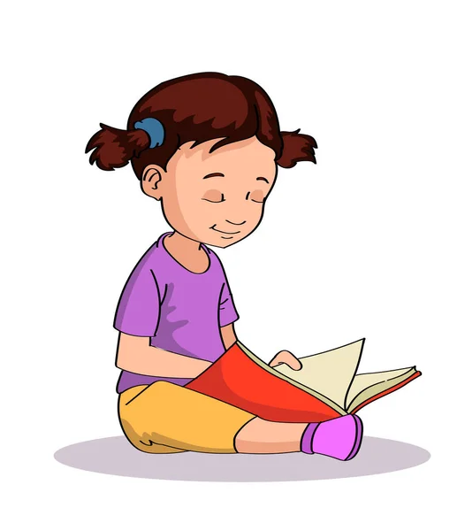 Χαριτωμένο Χαρούμενο Αγόρι Που Διαβάζει Ένα Βιβλίο — Διανυσματικό Αρχείο