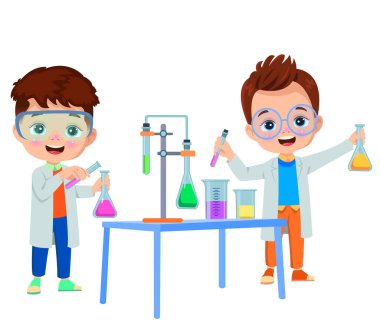 Deney ve araştırma yapan küçük bir bilim adamı