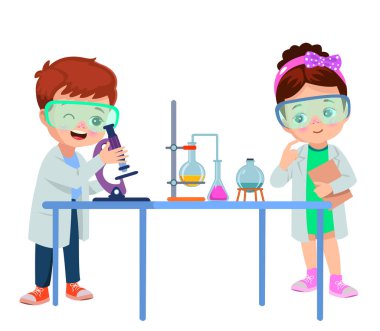 Deney ve araştırma yapan küçük bir bilim adamı