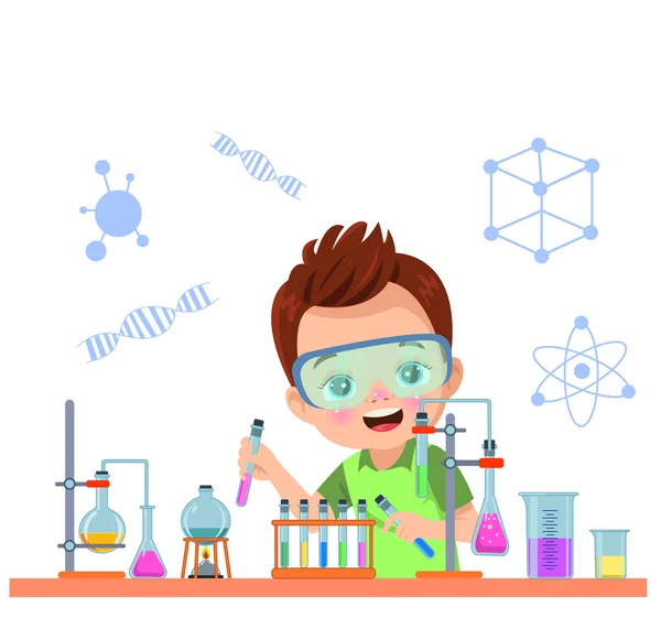 Little Scientist Doing Experiments Research — Stock Vector
