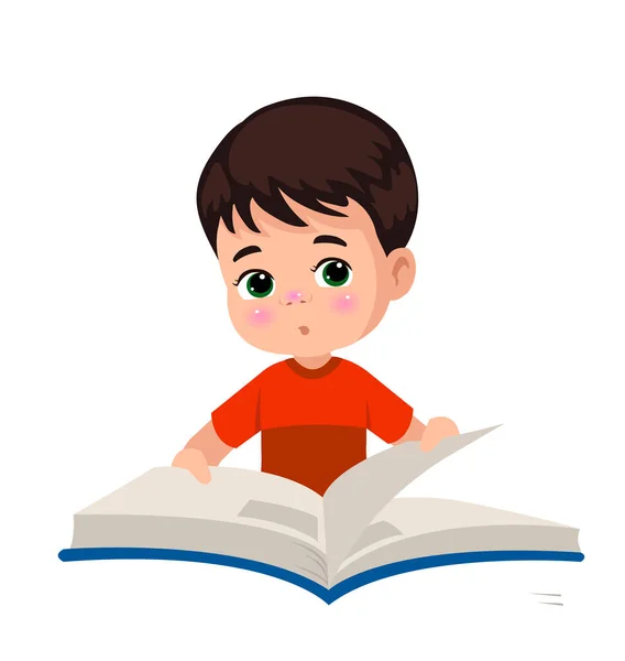 Niedlicher Glücklicher Junge Liest Ein Buch — Stockvektor