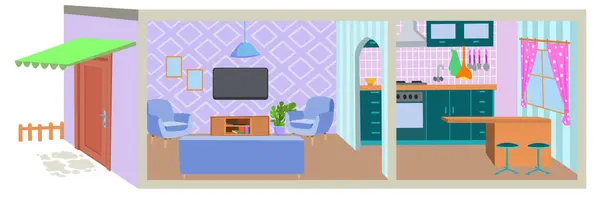 Illustration Vectorielle Une Maison Dessin Animé Coupée — Image vectorielle