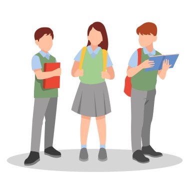 Farklı duruşlardaki öğrencilerin vektör illüstrasyonu