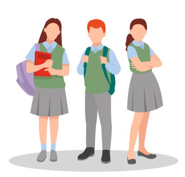 Farklı duruşlardaki öğrencilerin vektör illüstrasyonu