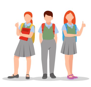 Farklı duruşlardaki öğrencilerin vektör illüstrasyonu