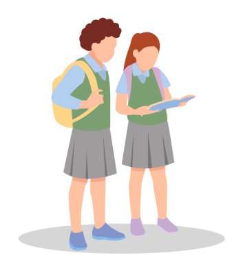 Farklı duruşlardaki öğrencilerin vektör illüstrasyonu