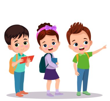 Farklı duruşlardaki öğrencilerin vektör illüstrasyonu