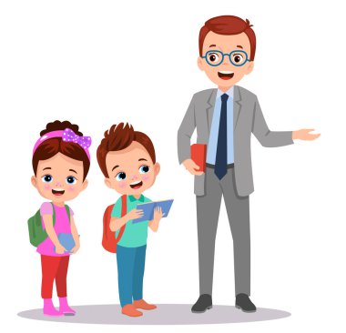 Farklı duruşlardaki öğrencilerin vektör illüstrasyonu