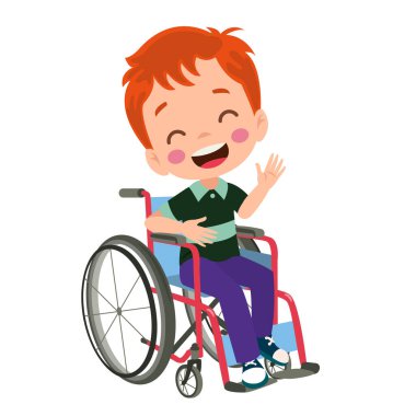 little kid sit on wheelchair and feel happy