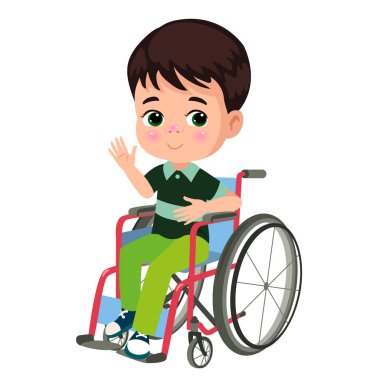 little kid sit on wheelchair and feel happy