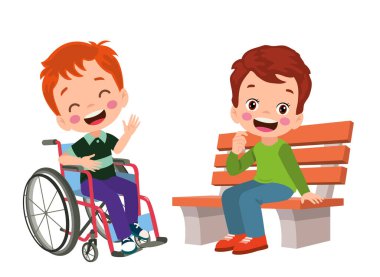 little kid sit on wheelchair and feel happy