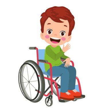 little kid sit on wheelchair and feel happy