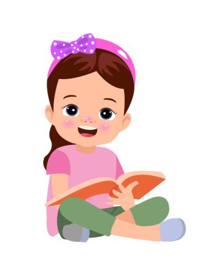 Kitap resimlerini okuyan sevimli küçük çocuk.