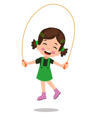 Sevimli ve mutlu çocuklar ip atlıyor.