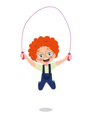 Sevimli ve mutlu çocuklar ip atlıyor.