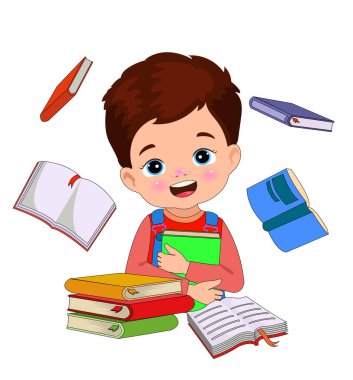 Küçük şirin çocuk kitap okuyor.