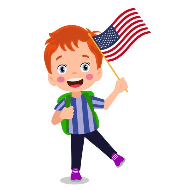 Bayrak tutan küçük şirin çocuk.