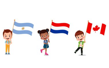 Bayrak tutan küçük şirin çocuk.