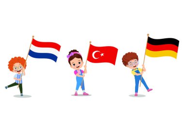 Bayrak tutan küçük şirin çocuk.