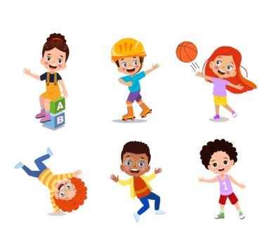 Farklı duruşlardaki öğrencilerin vektör illüstrasyonu