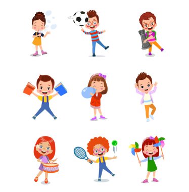 Farklı duruşlardaki öğrencilerin vektör illüstrasyonu