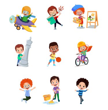 Farklı duruşlardaki öğrencilerin vektör illüstrasyonu