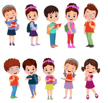 Farklı duruşlardaki öğrencilerin vektör illüstrasyonu