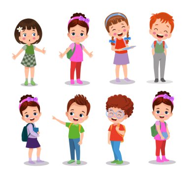 Farklı duruşlardaki öğrencilerin vektör illüstrasyonu
