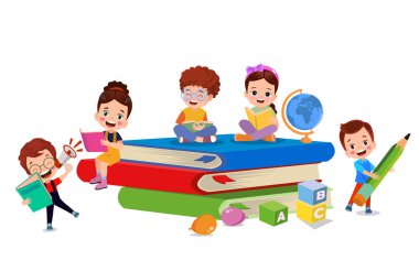 Farklı duruşlardaki öğrencilerin vektör illüstrasyonu