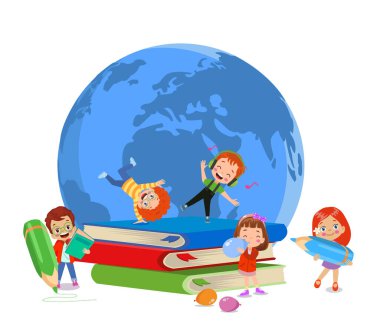 Farklı duruşlardaki öğrencilerin vektör illüstrasyonu