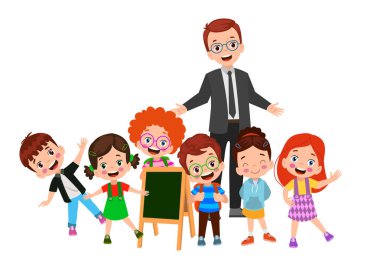 Sınıftaki sevimli öğrenciler ve öğretmenler.