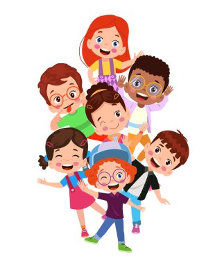 Farklı duruşlardaki öğrencilerin vektör illüstrasyonu