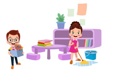 Sınıfta Oynayan Çocukların Vektör İllüstrasyonu