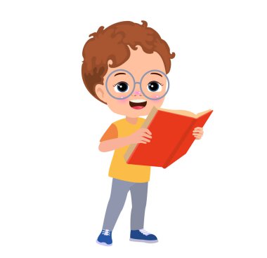 Küçük şirin çocuk kitap okuyor.