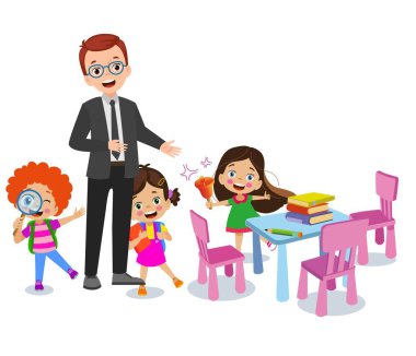 Sınıfta Oynayan Çocukların Vektör İllüstrasyonu