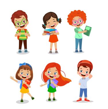 Farklı duruşlardaki öğrencilerin vektör illüstrasyonu